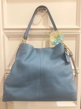 🩵🌼 Coach Madison Phoebe Cornflower Blue Pebbled Leather Shoulder Bag - EUC!